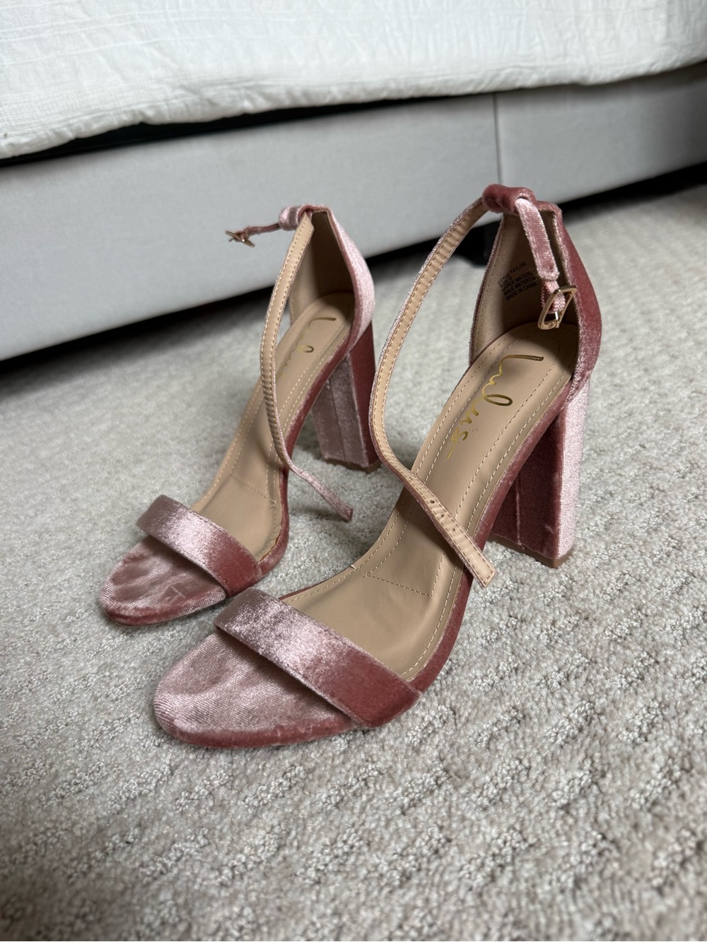 Lulu's Rose Pink Velvet Block Heel Sandals with Ankle Strap